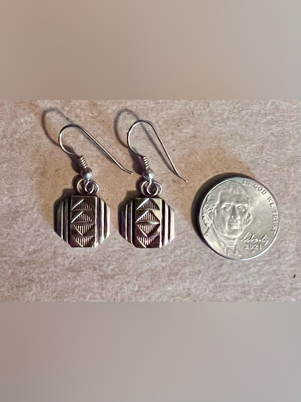 14k Gold & Sterling Silver RARE VINTAGE M.M. Rogers Navajo Drop Earrings - Picture 5 of 7